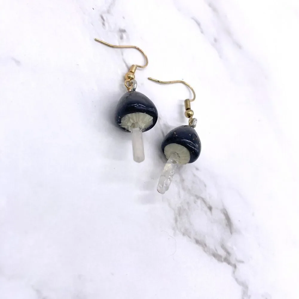 Black Mushroom Quartz Crystal earrings